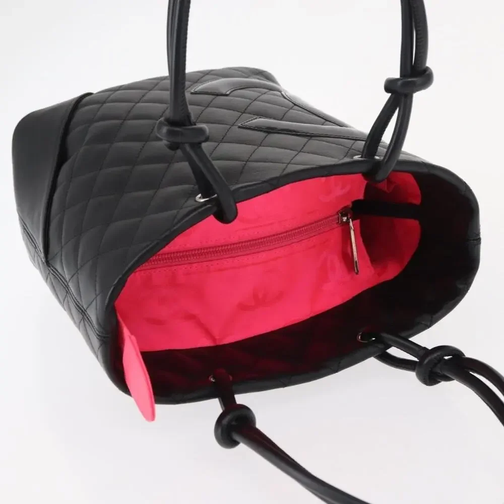 Chanel Leather Cambon Line Matelasse Tote Bag Black